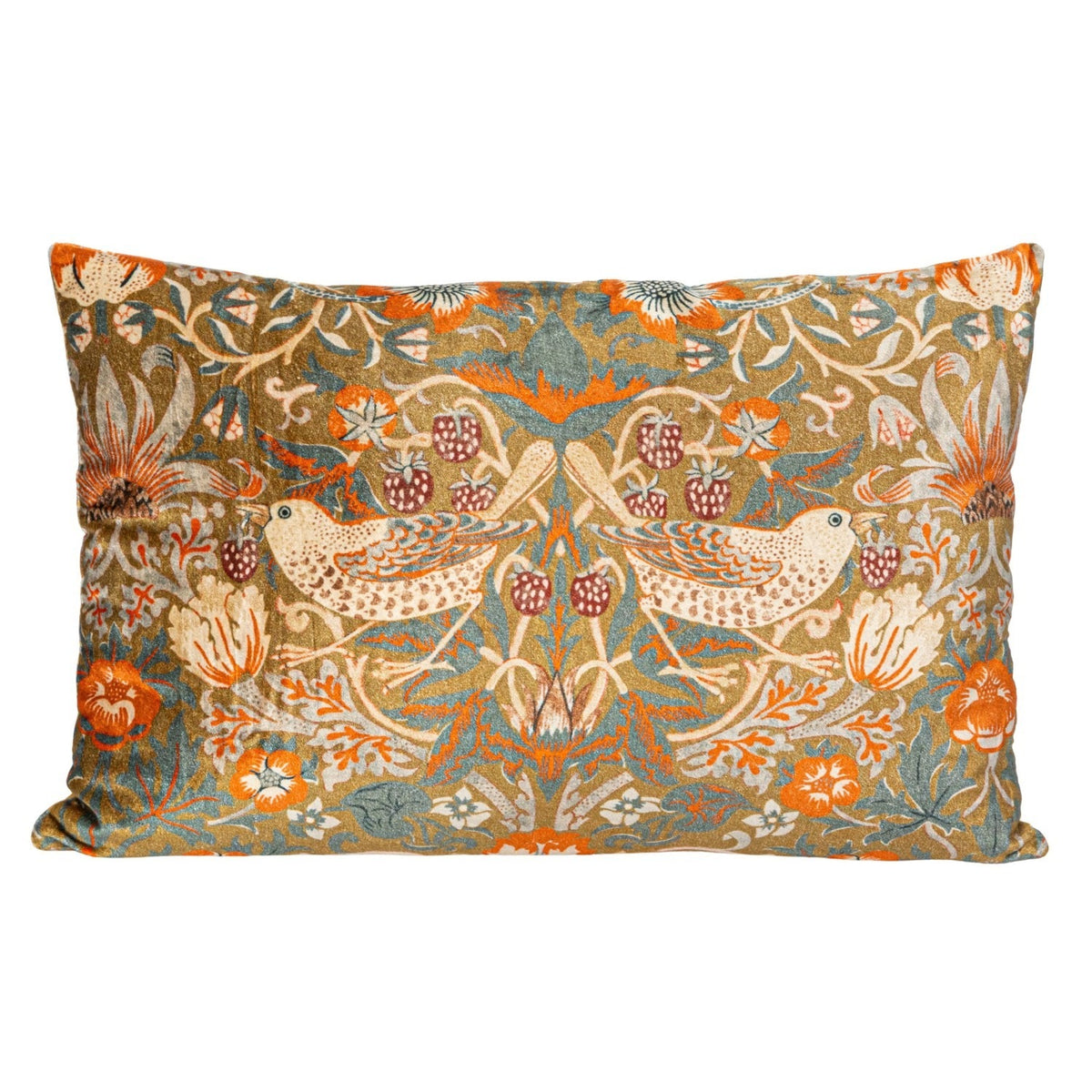 Birds Flowers Velvet Lumbar